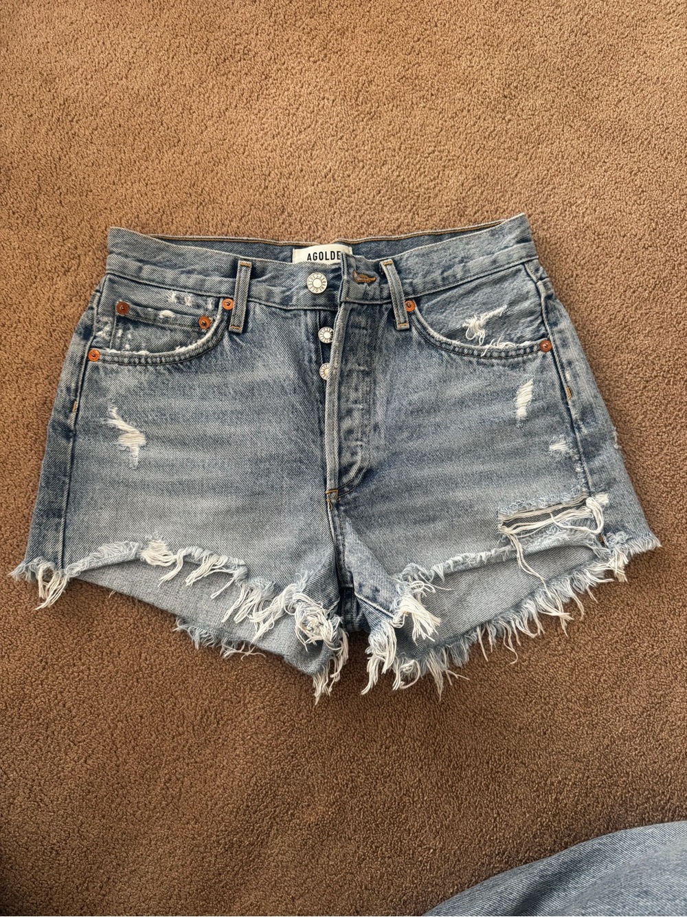 Agolde Parker - Light Blue Distressed High-Rise Denim Cutoff Shorts